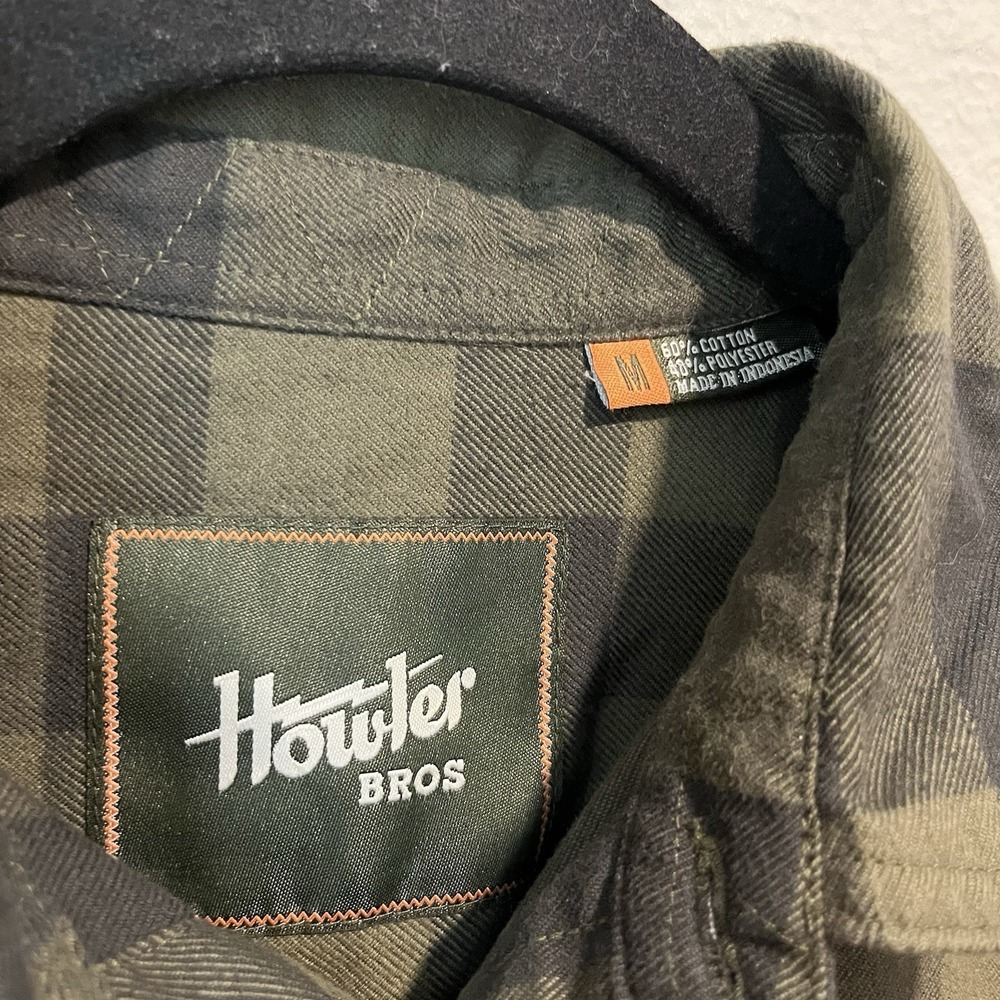 Howler Bros Harkers Flannel Men's Medium Green Plaid Long Sleeve Flap Pocket - Picture 2 of 12